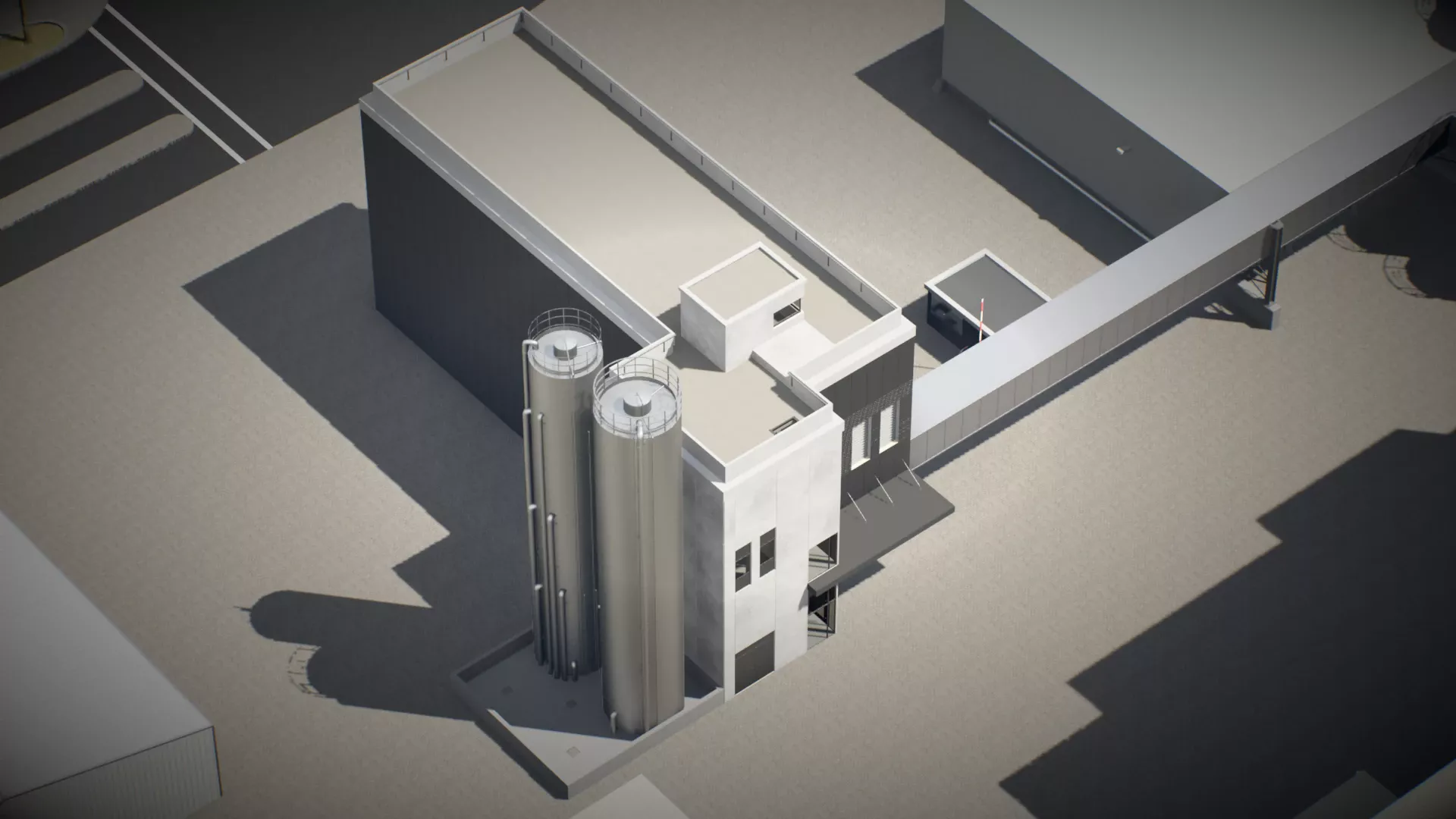 Visualisierung einer Haferdrinkanlage der frischli Milchwerke GmbH aus der Vogelperspektive